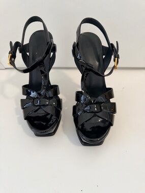 Saint Laurent Black Patent Platform Slingback Heels